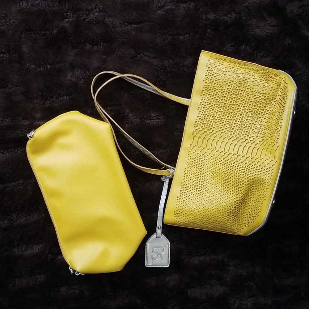 Sondra Roberts Squared SR2 Mustard Yellow Eyelet Tote Bag with Matching …